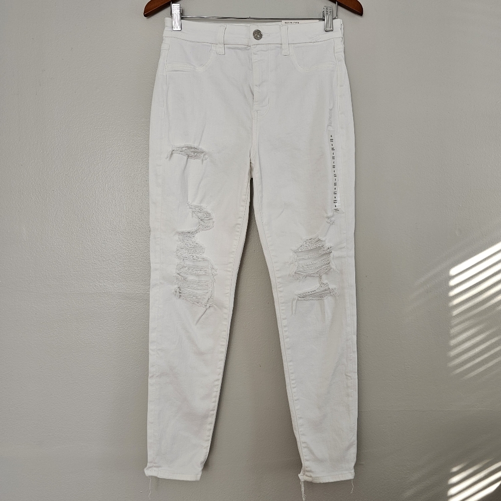 NWT American Eagle curvy hi rise jegging jeans white stretch distressed 6 short